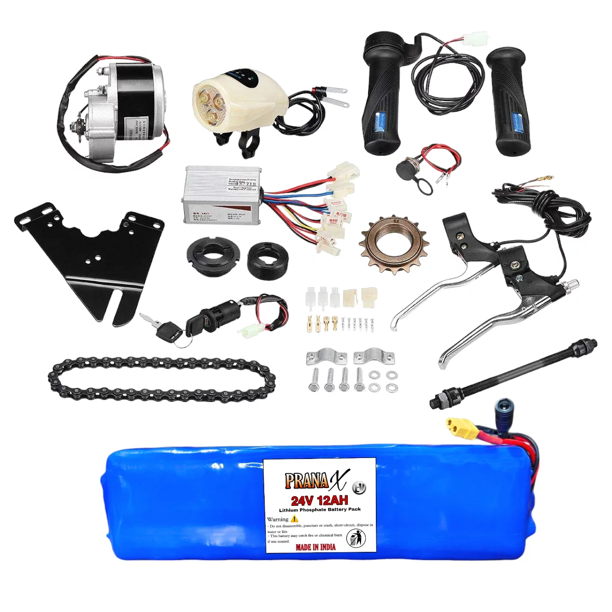 35KM+ Range 24V 350W PMDC Gear Motor Kit With 24V 12AH Lithium