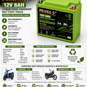12V 6Ah LiFePO4 Lithium Battery for Scooters & Motorcycles | 4S 100A BMS Starting Battery