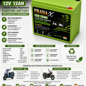 12V 12Ah LiFePO4 Lithium Battery for Scooters & Motorcycles | 4S 100A BMS Starting Battery