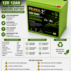 12V 12Ah LiFePO4 Lithium Battery for Scooters & Motorcycles | 4S 100A BMS Starting Battery