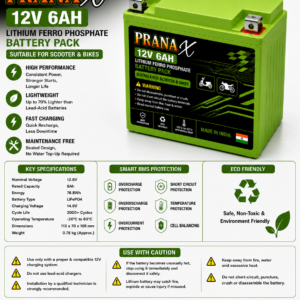 12V 6Ah LiFePO4 Lithium Battery for Scooters & Motorcycles | 4S 100A BMS Starting Battery